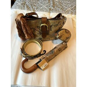 Patricia Nash Map Print Crossbody Bag Set NWT Scarf Belt Umbrella Coin Purse